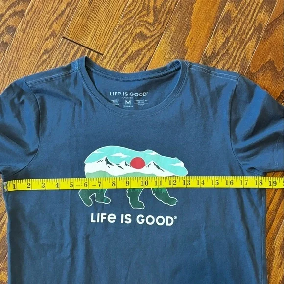 Life is good women’s size medium tshirt. Blue with bear mountain design. - Picture 2 of 8
